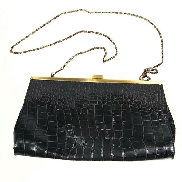 Jessica McClintock Vegan Crocodile Skin Leather Clutch - Picture 1 of 9